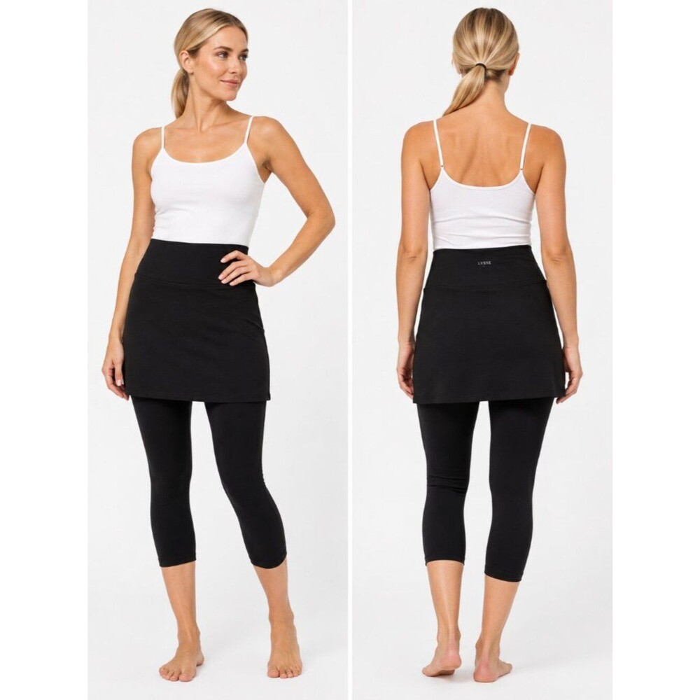 Lysse Skirted Cropped Leggings Tummy Control Black Women Size Small NWT